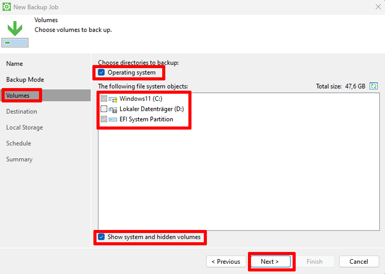 10 Veeam volumes add new job