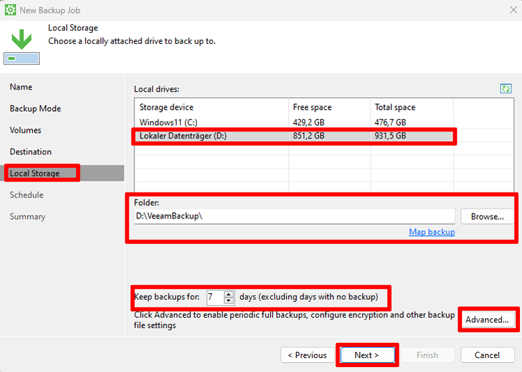 12 Veeam Lokaler Speicher add new job