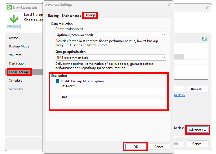 15 compression und passwort backup add new job