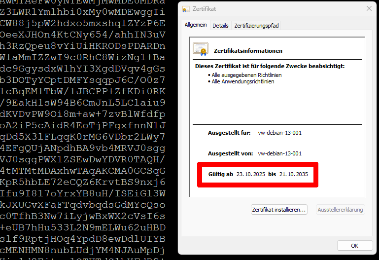 Zertifikat Dauer in Windows